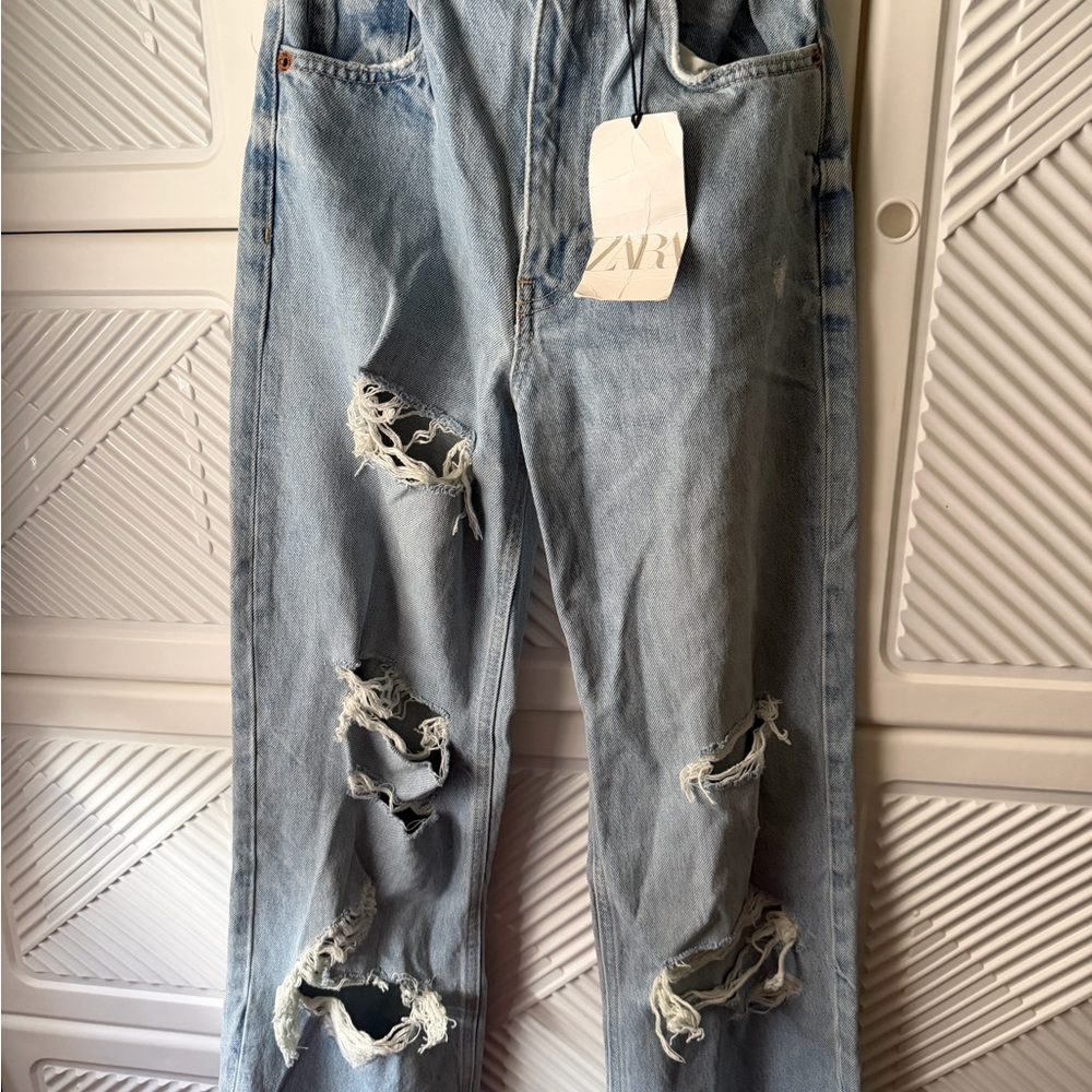 ZARA Ripped Wide Leg Jeans - Picture 14 of 16